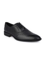 Alberto Torresi Men Black Textured Leather Formal Oxfords