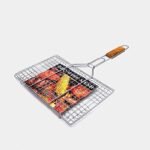 ALXIND Portable Barbecue BBQ Grill Net Basket Roast Grilling Tray Chromium Plated with Wooden Handle (Small) (AL-35)