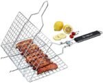 ALXIND Portable Barbecue BBQ Grill Net Basket Roast Grilling Tray Chromium Plated with Wooden Handle (Small) (AL-35)