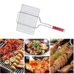ALXIND Portable Barbecue BBQ Grill Net Basket Roast Grilling Tray Chromium Plated with Wooden Handle (Small) (AL-35)