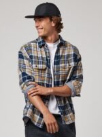 AMERICAN EAGLE OUTFITTERS Tartan Checks Spread Collar Long Sleeve Cotton Casual Shirt