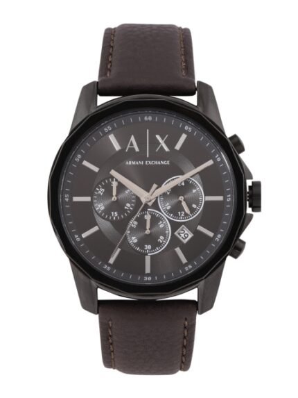 Armani Exchange Men Black Dial & Brown Leather Straps Analogue Watch AX1732