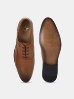 Arrow Men Tan Brown Textured Leather Formal Oxfords