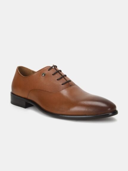 Arrow Men Tan Brown Textured Leather Formal Oxfords