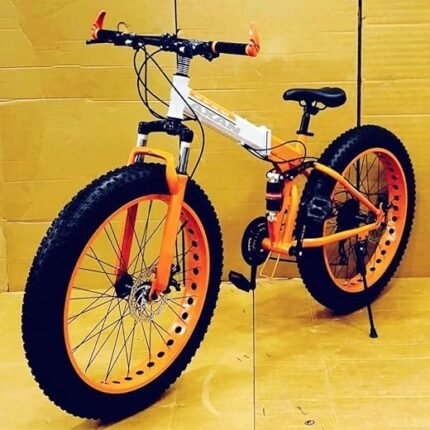 AXAN Foldable Fat Tire Mountain Bike - 26x4 Inch All-Terrain Tires, Dual Suspension, 21-Speed, Foldable Frame, for Adults (Orange)