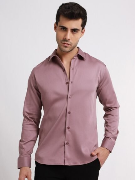 Banana Club Classic Slim Fit Spread Collar Satin Casual Shirt