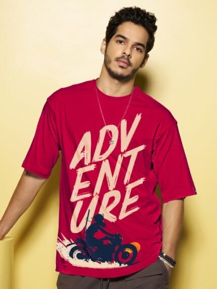 Bewakoof Men Red Printed Oversized T-shirt