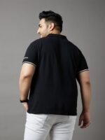 bigbanana Plus Size Men Black & White Striped Polo Collar T-shirt
