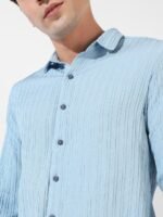 Campus Sutra Blue Textured Classic Fit Casual Shirt