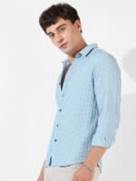 Campus Sutra Blue Textured Classic Fit Casual Shirt