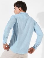 Campus Sutra Blue Textured Classic Fit Casual Shirt