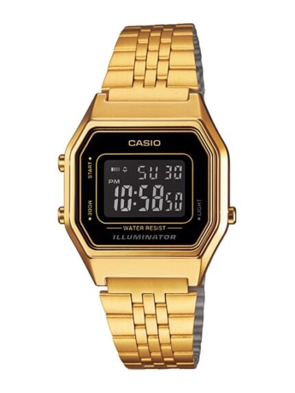 CASIO Unisex Black & Gold-Toned Digital Watch D205 LA680WGA-1BDF