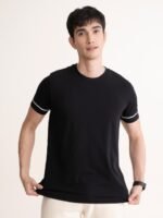 DAMENSCH Men Solid Premium Cotton Contrast Stitch Regular Fit T-Shirt