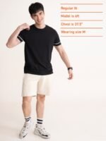 DAMENSCH Men Solid Premium Cotton Contrast Stitch Regular Fit T-Shirt