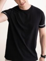 DAMENSCH Men Solid Premium Cotton Contrast Stitch Regular Fit T-Shirt