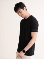 DAMENSCH Men Solid Premium Cotton Contrast Stitch Regular Fit T-Shirt