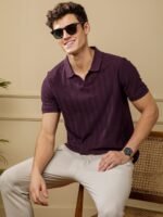 DAMENSCH Solid Textured Polo T-Shirts