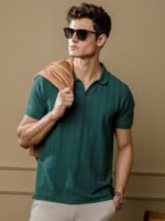 DaMENSCH Statement Johnny Collar Herringbone Texture Polo T-Shirts