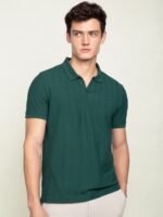 DaMENSCH Statement Johnny Collar Herringbone Texture Polo T-Shirts