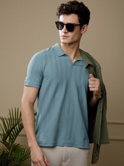 DAMENSCH Statement Johnny Collar Herringbone Texture Polo T-Shirts