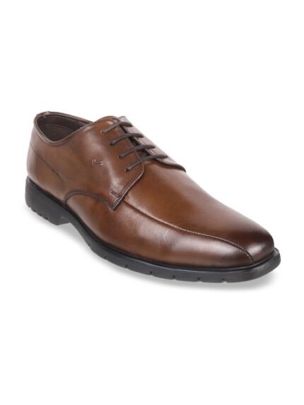 DAVINCHI Men Brown Solid Leather Formal Oxford Shoes