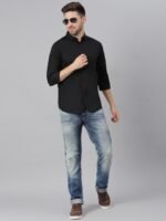 Dennis Lingo Men Black Slim Fit Casual Shirt