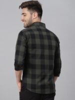 Dennis Lingo Men Olive Green & Black Comfort Slim Fit Buffalo Checked Cotton Casual Shirt
