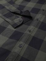 Dennis Lingo Men Olive Green & Black Comfort Slim Fit Buffalo Checked Cotton Casual Shirt