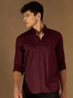 DENNISON Men Burgundy Twill Comfort Regular Fit Solid Formal Shirt