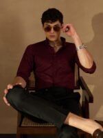 DENNISON Men Burgundy Twill Comfort Regular Fit Solid Formal Shirt