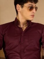 DENNISON Men Burgundy Twill Comfort Regular Fit Solid Formal Shirt