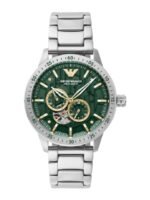 Emporio Armani Men Green Skeleton Dial & Silver Toned Straps Analogue Watch AR60053
