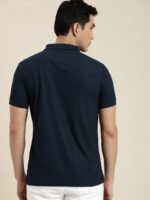 ether Men Navy Blue Solid Polo Collar Indigo Antimicrobial Slim Fit T-shirt