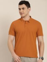 ether Men Orange Solid Moisture-Wicking Antimicrobial Polo