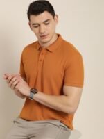 ether Men Orange Solid Moisture-Wicking Antimicrobial Polo