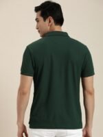 ether Men Pine Green Solid Polo Collar Regular Sleeves Antimicrobial Slim Fit T-shirt