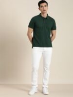 ether Men Pine Green Solid Polo Collar Regular Sleeves Antimicrobial Slim Fit T-shirt