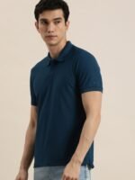 ether Men Teal Blue Polo Collar T-shirt