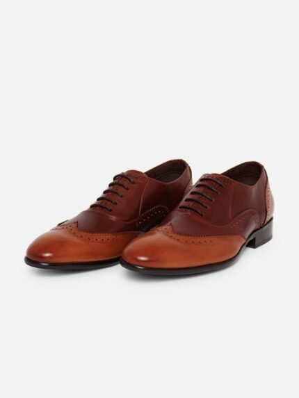 EZOK Men Perforated Round Toe Leather Formal Brogues