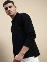 FREE SOCIETY Men Oversized Polo Textured Full Sleeve T-Shirt