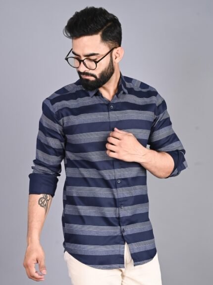 FUBAR Horizontal Striped Slim Fit Casual Shirt