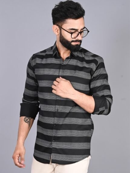 FUBAR Horizontal Striped Slim Fit Casual Shirt