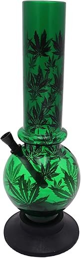 Green Apple Inc 12 Inch Leaf Printed Green Smoking Acrylic Water Bong, Pack of 1