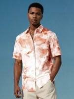 H&M Linen Blend Printed Short Sleeve Shirt