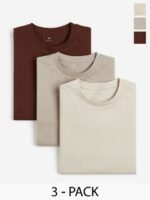 H&M Men Pure Cotton 3-Pack Regular Fit T-shirts