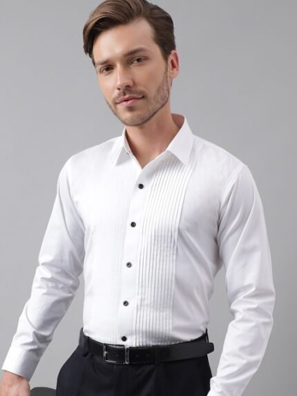 Hancock Men White Slim Fit Tuxedo Shirts