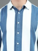 HERE&NOW Blue Slim Fit Vertical Striped Cotton Casual Shirt