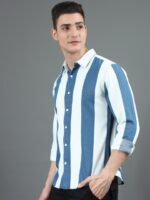 HERE&NOW Blue Slim Fit Vertical Striped Cotton Casual Shirt