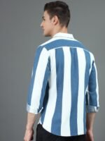 HERE&NOW Blue Slim Fit Vertical Striped Cotton Casual Shirt