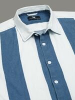 HERE&NOW Blue Slim Fit Vertical Striped Cotton Casual Shirt